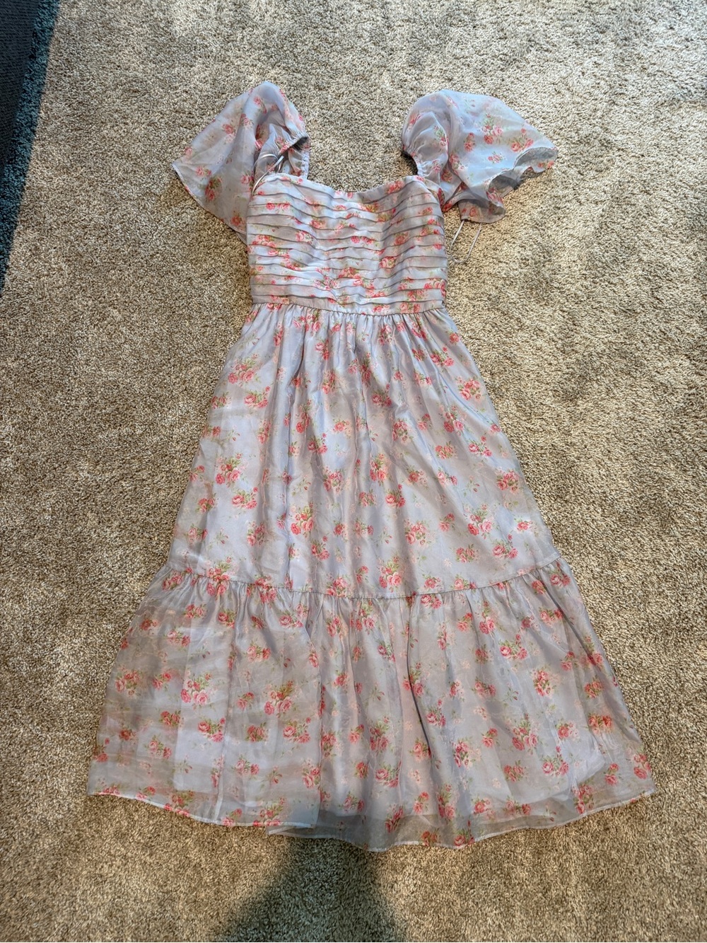 Abercrombie & Fitch Lavender Floral Puff-Sleeve Maxi Dress